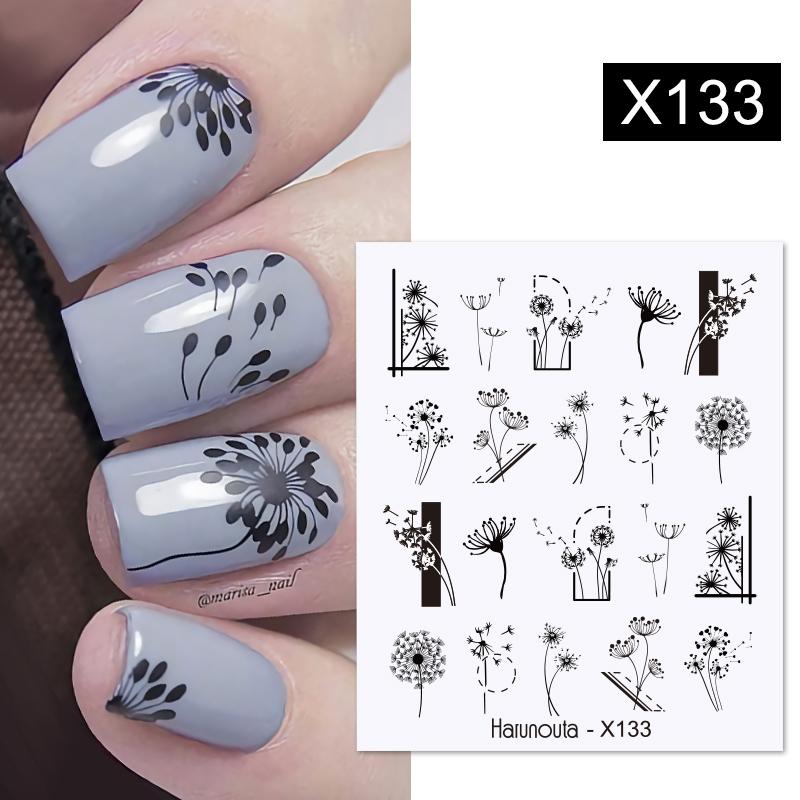 Harunouta Silver Black Geometric Textured Lines Stripe 3D Nail Sticker Flower Leaves Self Adhesive Transfer Sliders Paper Nail Stickers DailyAlertDeals X133  