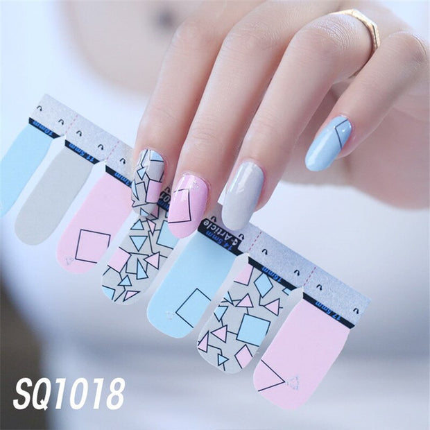 1sheet Korean Nail Polish Strips DIY Waterproof Nail Wraps Mixed Patterns Full Nail Patch Adhesive for Women Nail Art Stickers nail decal sticker DailyAlertDeals SQ1018  