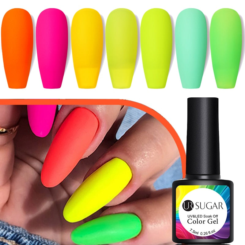 UR SUGAR Fluorescent Gel Nail Polish Neon Yellow Green Blue Color Gel Soak Off UV Nail Gel Varnish For Nail Art Top Coat Neon Fluorescent Gel Nail Polish DailyAlertDeals   