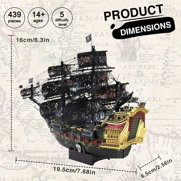 3D Metal Puzzle The Queen Anne Revenge Jigsaw Pirate Ship DIY Model Building Kits Toys for Teens Brain Teaser Pirate ship model Decor DailyAlertDeals   