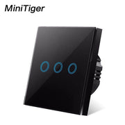 MiniTiger EU Touch Switch LED Crystal Glass Panel Wall Lamp Light Switch 1/2/3 Gang AC100-240V LED Sensor Switches Interruttore LED Touch Switch DailyAlertDeals Black Touch 3-Gang EU Standard 