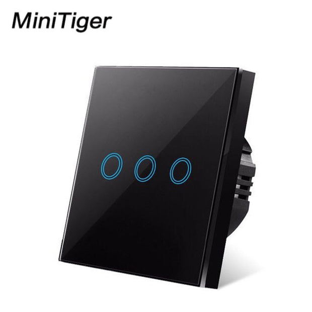 MiniTiger EU Touch Switch LED Crystal Glass Panel Wall Lamp Light Switch 1/2/3 Gang AC100-240V LED Sensor Switches Interruttore LED Touch Switch DailyAlertDeals Black Touch 3-Gang EU Standard 