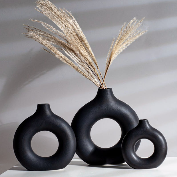 Nordic Ceramic Vase for Pampas Grass Donuts Flower Pot Home Decoration Accessories Office Living Room Interior Table Desk Decor Nordic Ceramic Vase DailyAlertDeals   