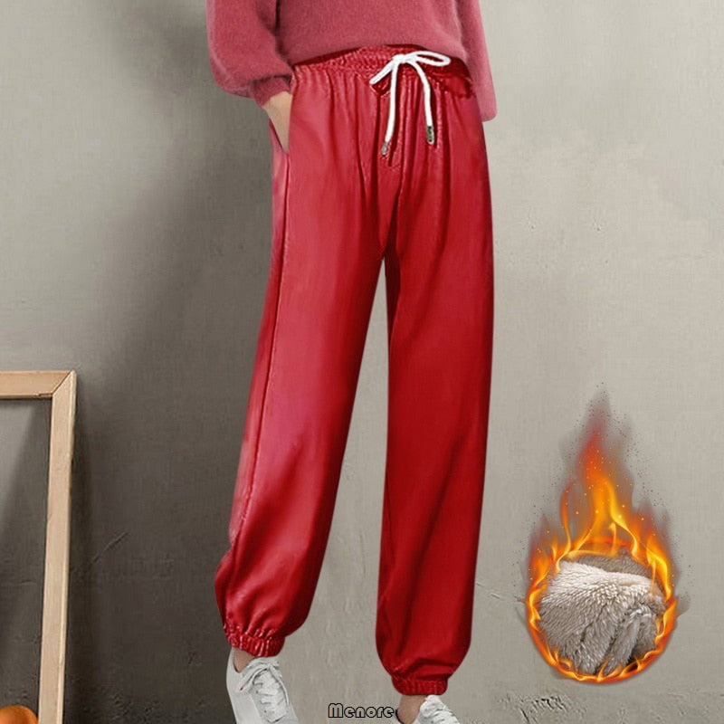 New Thick Fleece Guard Pants Women Casual Harlan Pants Versatile Straight Pants Trendy Ankle-Length Trousers Warm Sweatpants 0 DailyAlertDeals red S 40-45Kg USA
