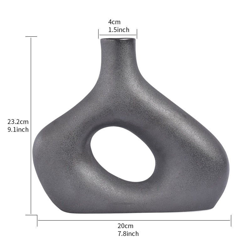 Nordic Vase Circular Hollow Ceramic Donuts Flower Pot Home Living Room Decoration Accessories Interior Office Desktop Decor Gift Vases DailyAlertDeals TI-XIANG-HEI  