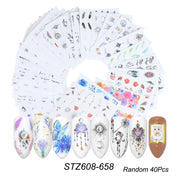 18-50Pcs/Set Mixed Design New Nail Art Sticker Set Black Lace Gold Silver Glitter Flower Water Decal Slider Wraps Decor Manicure Nail Sticker DailyAlertDeals STZ608-658 (40pcs)  