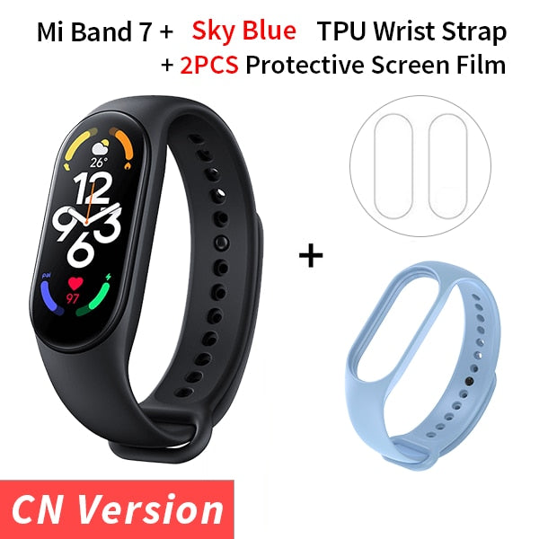 Xiaomi Mi Band 7 Smart Bracelet Fitness Tracker and Activity Monitor Smart Band 6 Color AMOLED Screen Bluetooth Waterproof Fitness Tracker and Activity Monitor Accessories DailyAlertDeals CN N Sky Blue Strap USA 