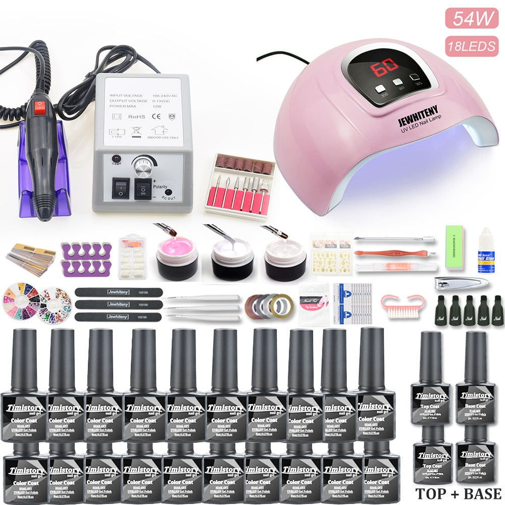 Gel Nail Polish Set 20000-35000RPM Nail Drill Machine Kit With UV LED Lamp Manicure Tools Kit Nail Art Set UV Builder Nail Gel Electric Manicure Drill & Accessory DailyAlertDeals 20000RPM 54W 20pcs China 