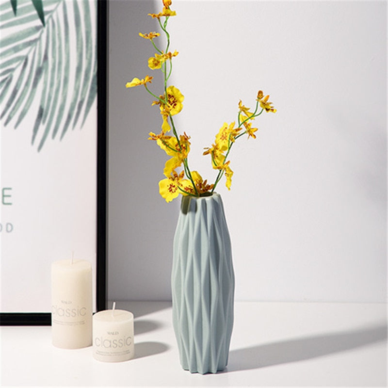 Home Nordic Plastic Vase Simple Small Fresh Flower Pot Storage Bottle for Flowers Living Room Modern Home Decoration Ornaments Vases DailyAlertDeals E-Green  