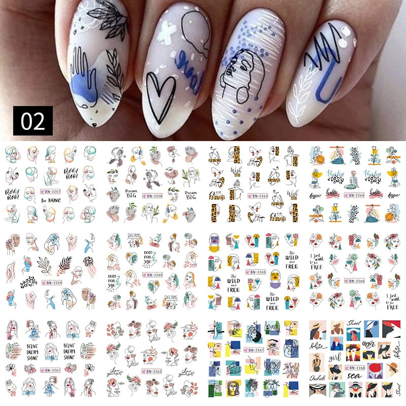 12 Designs Nail Stickers Set Mixed Floral Geometric Nail Art Water Transfer Decals Sliders Flower Leaves Manicures Decoration 0 DailyAlertDeals BN2257-2268  