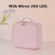 Smart LED Cosmetic Case with Mirror Cosmetic Bag Large Capacity Fashion Portable Storage Bag Travel Makeup Bags for Women makeup bag with mirror light DailyAlertDeals NO LED Pink Small United States 