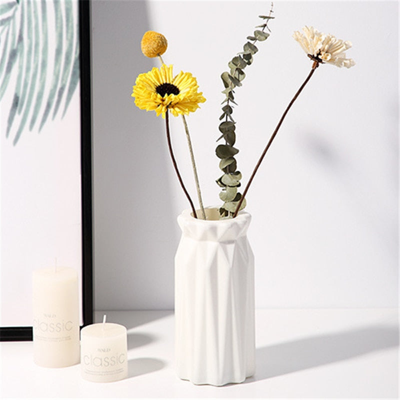 Home Nordic Plastic Vase Simple Small Fresh Flower Pot Storage Bottle for Flowers Living Room Modern Home Decoration Ornaments Vases DailyAlertDeals D-White  