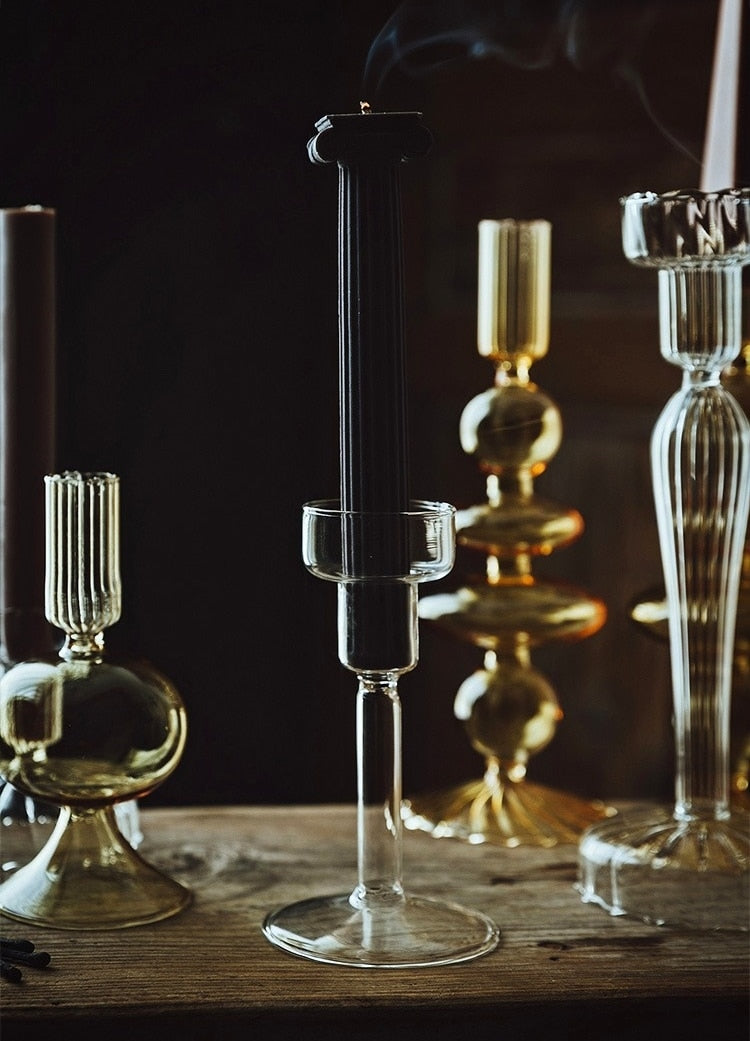 Vintage Glass French Style Candlestick Crystal Glass Candle Holders Simple Wedding Romantic Candlelight Dinner Home Decoration Home & Garden DailyAlertDeals   