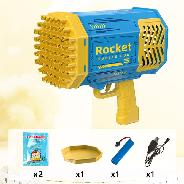 Rocket Boom Bubble Gun 69 Holes Soap Gatling Bubbles Blaster Machine Gun for Kids Toy Xmas Gift Bubble Gun Rocket DailyAlertDeals 69 hole Yellow United States 