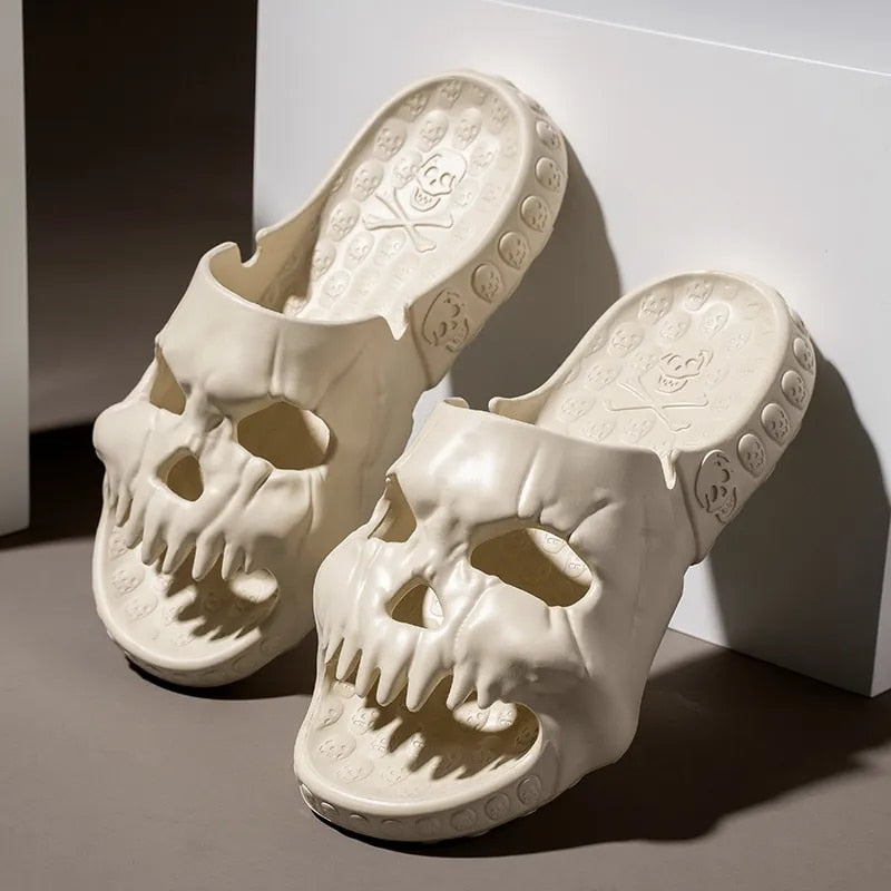 Skull Design Men Slippers 2023 Summer Outdoor Fun Novelty Slide Thick Sole Platform Beach Non-slip Women Sandal shoes DailyAlertDeals   