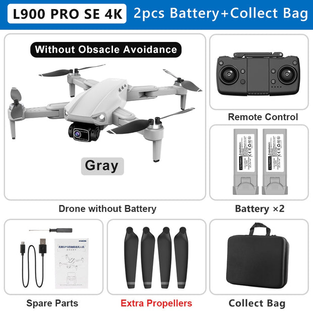 L900 PRO SE 4K HD Dual Camera Drone Visual Obstacle Avoidance Brushless Motor GPS 5G WIFI RC Dron Professional FPV Quadcopter Camera Drone DailyAlertDeals Gray 4K-2B-Bag China 