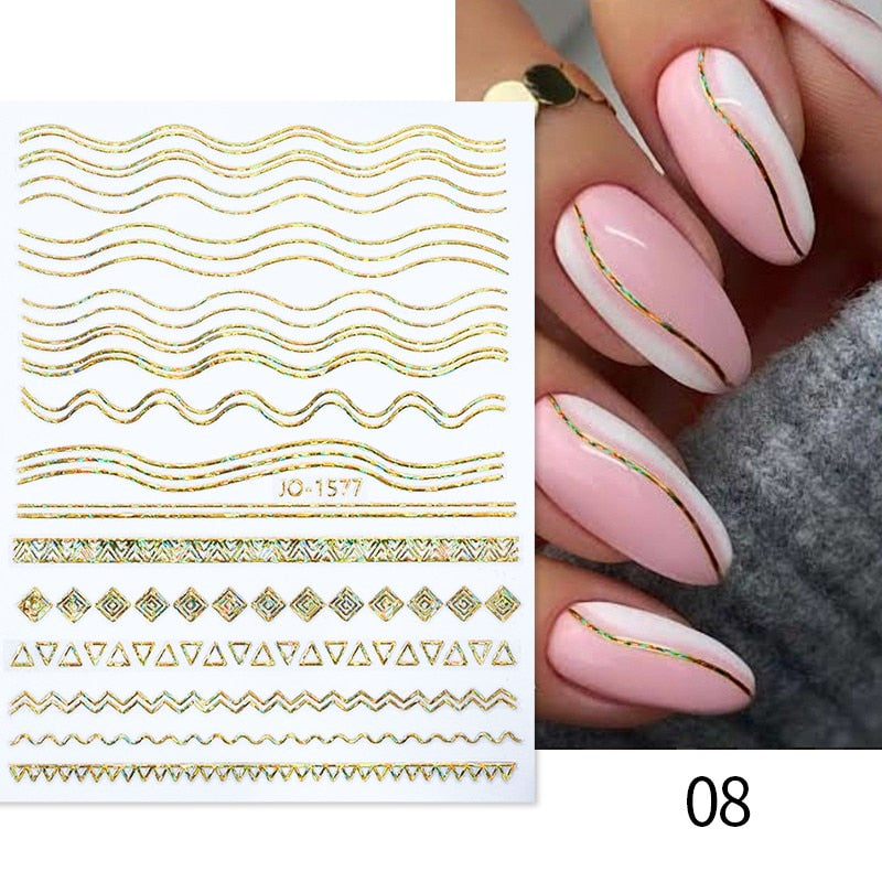 1PC Silver Gold Lines Stripe 3D Nail Sticker Geometric Waved Star Heart Self Adhesive Slider Papers Nail Art Transfer Stickers 0 DailyAlertDeals