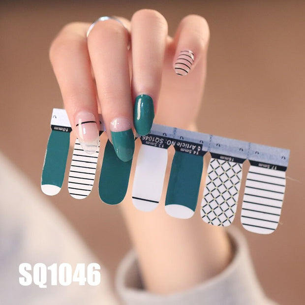 1sheet Korean Nail Polish Strips DIY Waterproof Nail Wraps Mixed Patterns Full Nail Patch Adhesive for Women Nail Art Stickers nail decal sticker DailyAlertDeals SQ1046  