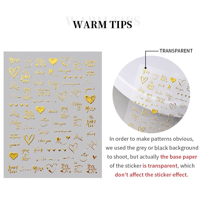 The New Heart Love Design Gold Sliver 3D Nail Art Sticker English Letter French Striping Lines Trasnfer Sliders Valentine Decor 0 DailyAlertDeals   