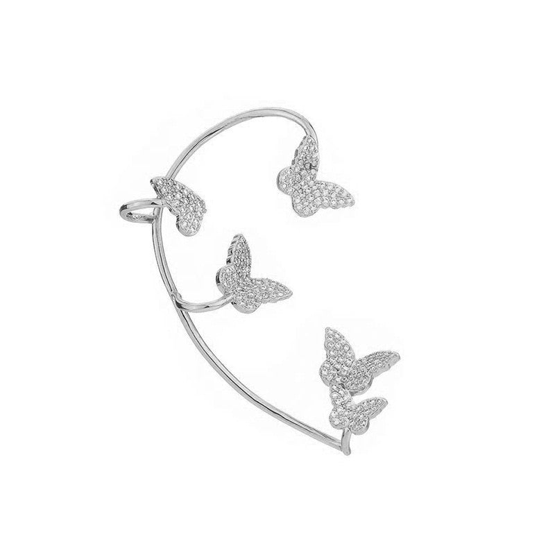 Shining Zircon Butterfly Ear Cuff Earrings for Women Girls Fashion 1pc Non Piercing Ear Clip Ear-hook Party Wedding Jewelry Gift 0 DailyAlertDeals B right ear silver  