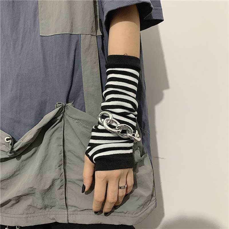 Black Punk long Fingerless Gloves Cuff Women Men Ninja Sport Outdoor Hip-hop GlovesElbow Mittens Cool Stretch winter Arm Warmer Gloves DailyAlertDeals Black white One Size 