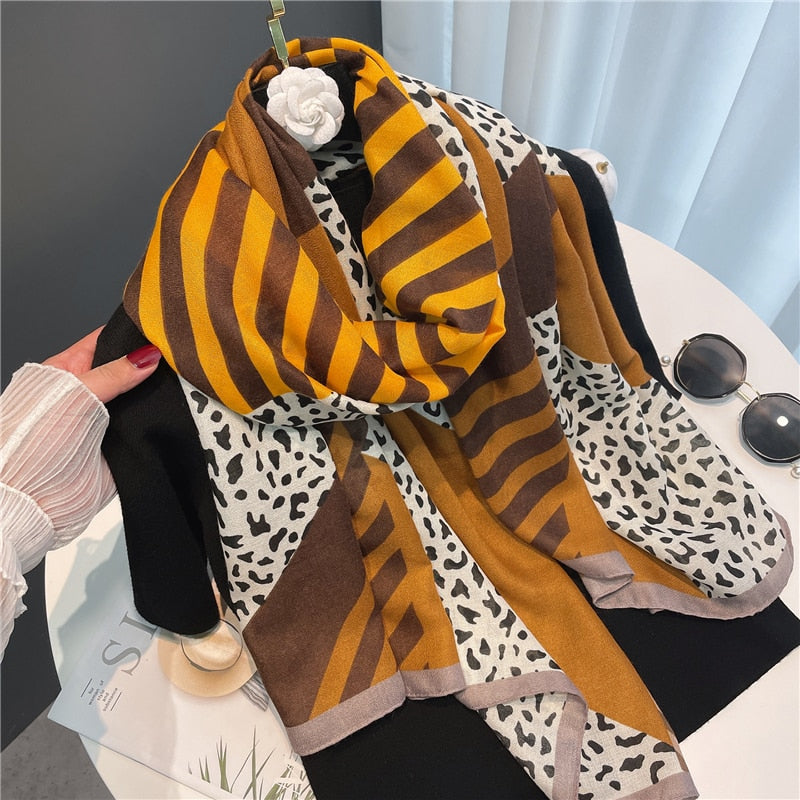 2022 New Design Brand Women Scarf Fashion Print Cotton Spring Winter Warm Scarves Hijabs Lady Pashmina Foulard Bandana Plaid 0 DailyAlertDeals YM186-1 180x90cm 
