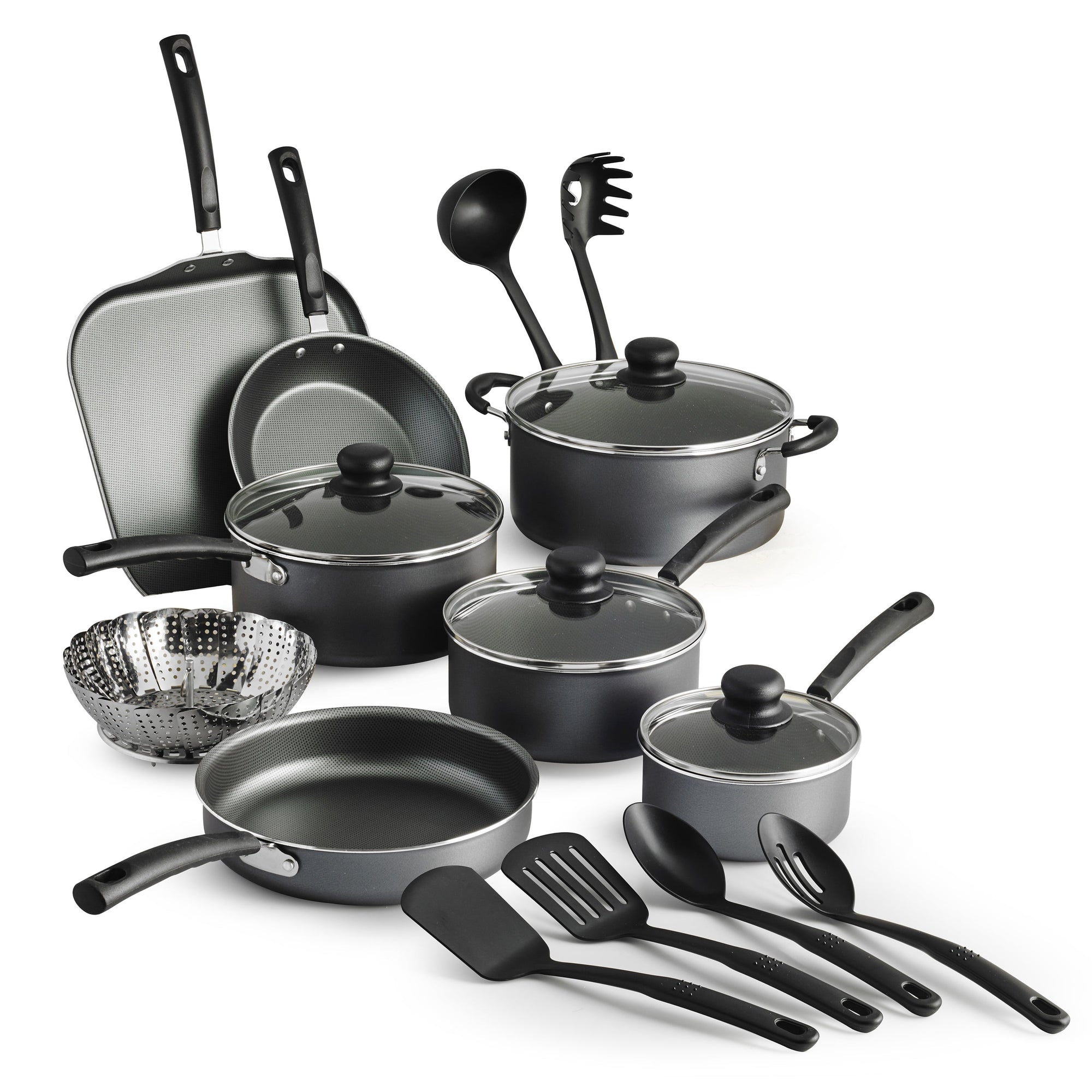 Cooking Ware Set 18 Piece Non-stick Cookware Set aluminum Pots, Pans and Utensils Cookware Essentials Cookware Set DailyAlertDeals silver United States 