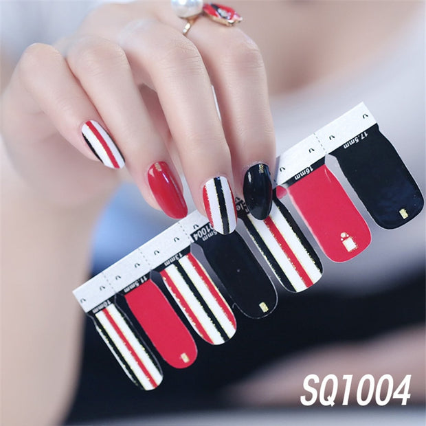 1sheet Korean Nail Polish Strips DIY Waterproof Nail Wraps Mixed Patterns Full Nail Patch Adhesive for Women Nail Art Stickers nail decal sticker DailyAlertDeals   