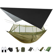 Lightweight Portable Camping Hammock and Tent Awning Rain Fly Tarp Waterproof Mosquito Net Hammock Canopy 210T Nylon Hammocks Camping Hammock and Tent DailyAlertDeals Black and green  