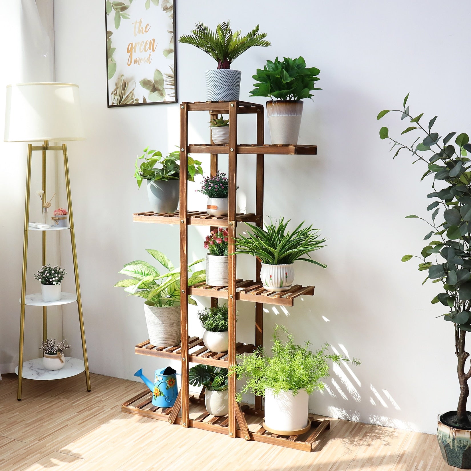 6 Tier Wooden Plant Stand Carbonized Wood Plant Stand Holder Flower Display Stand Flower Pot Rack Bonsai Display Bench Patio She 6 Tier Wooden Plant Stand Carbonized DailyAlertDeals   