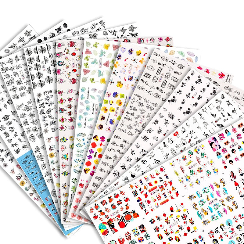 12 Designs Nail Stickers Set Mixed Floral Geometric Nail Art Water Transfer Decals Sliders Flower Leaves Manicures Decoration 0 DailyAlertDeals   