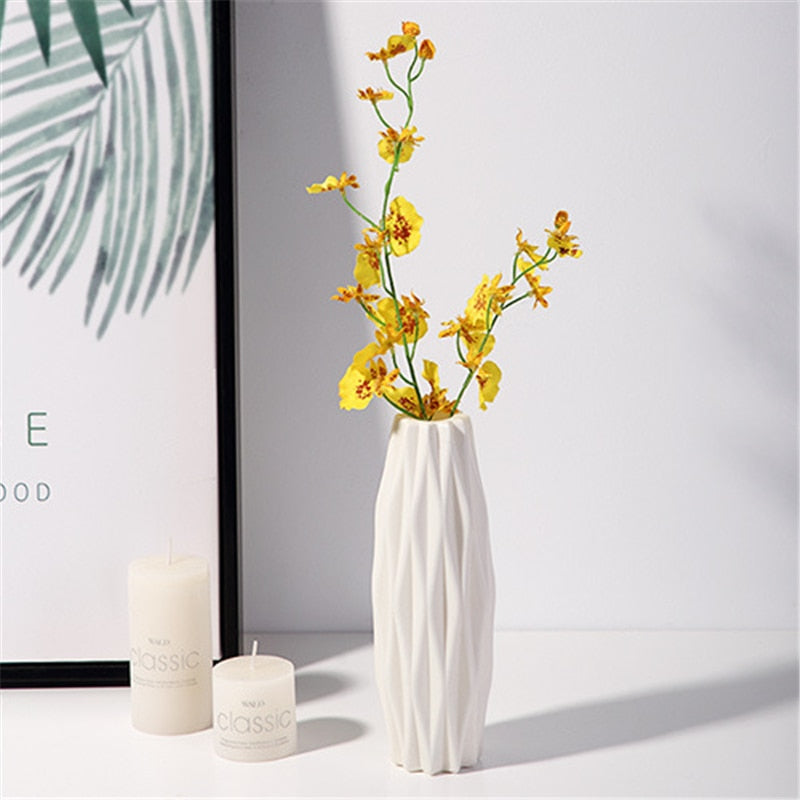 Home Nordic Plastic Vase Simple Small Fresh Flower Pot Storage Bottle for Flowers Living Room Modern Home Decoration Ornaments Vases DailyAlertDeals E-White  