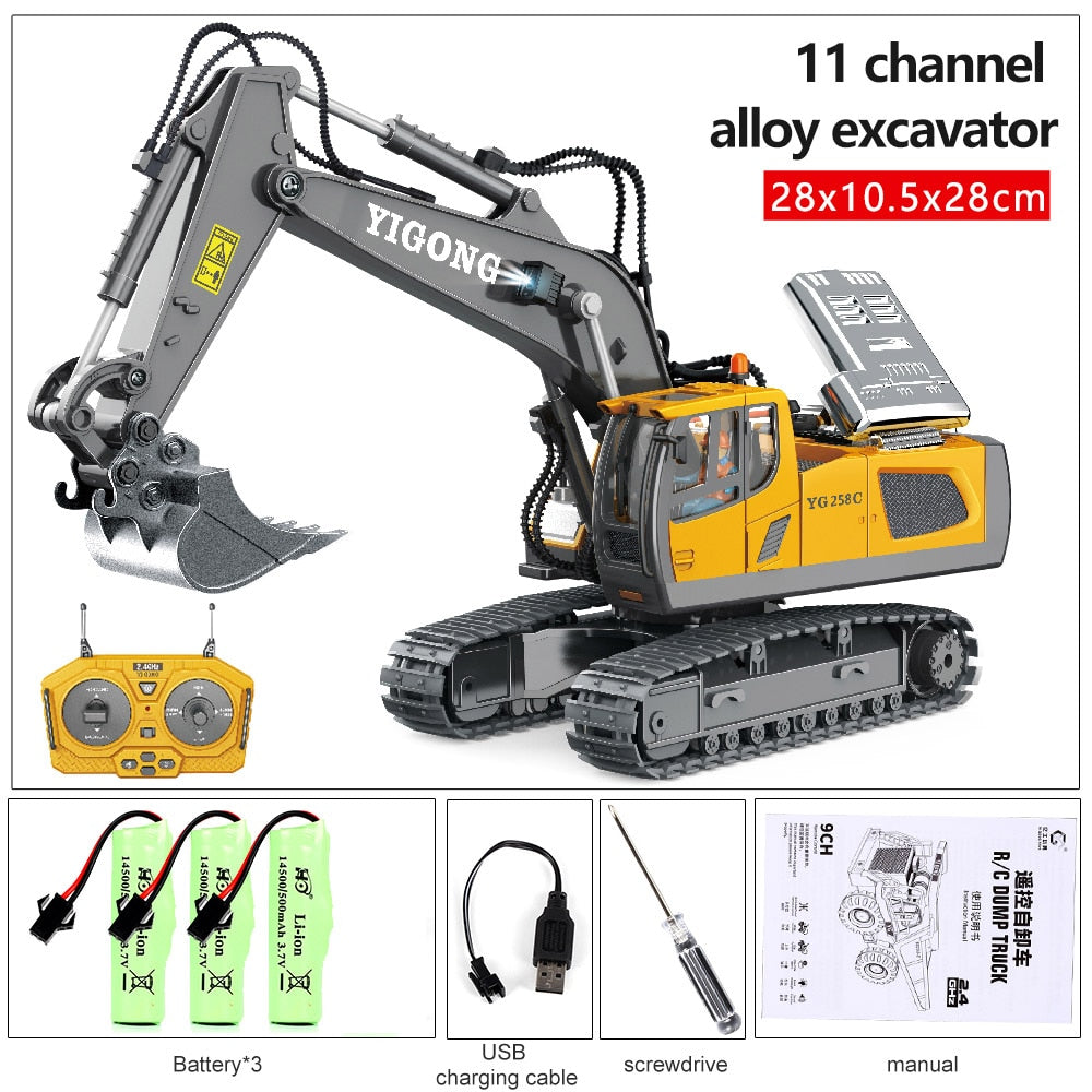 2.4G High Tech 11 Channels RC Excavator Dump Trucks Bulldozer Alloy Plastic Engineering Vehicle Electronic Toys For Boy Gifts RC Excavator Dump Trucks Bulldozer toy for children DailyAlertDeals BC1043 Orange 3B China 