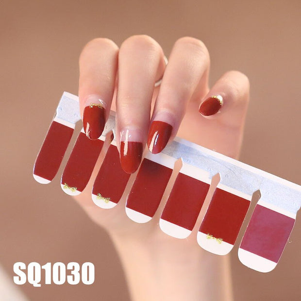 1sheet Korean Nail Polish Strips DIY Waterproof Nail Wraps Mixed Patterns Full Nail Patch Adhesive for Women Nail Art Stickers nail decal sticker DailyAlertDeals SQ1030  