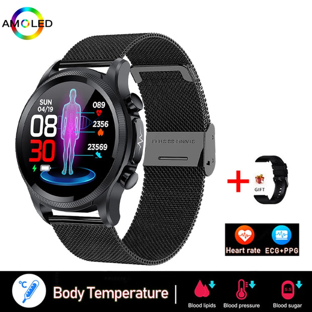 New ECG+PPG Smart Watch Men and Women with Health Fitness Tracker monitoring Sport Smartwatch ECG+PPG Smart Watch DailyAlertDeals Black mesh belt  