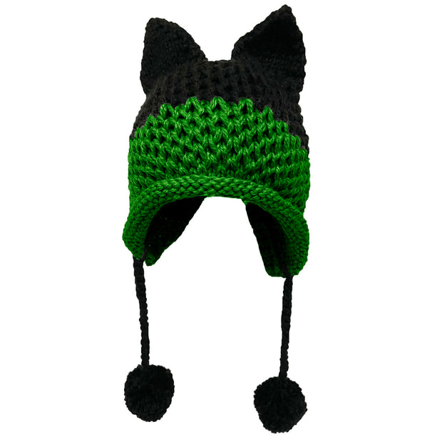 BomHCS Cute Fox Ears Beanie Winter Warm 100% Handmade Knit Hat 0 DailyAlertDeals Black  Green  