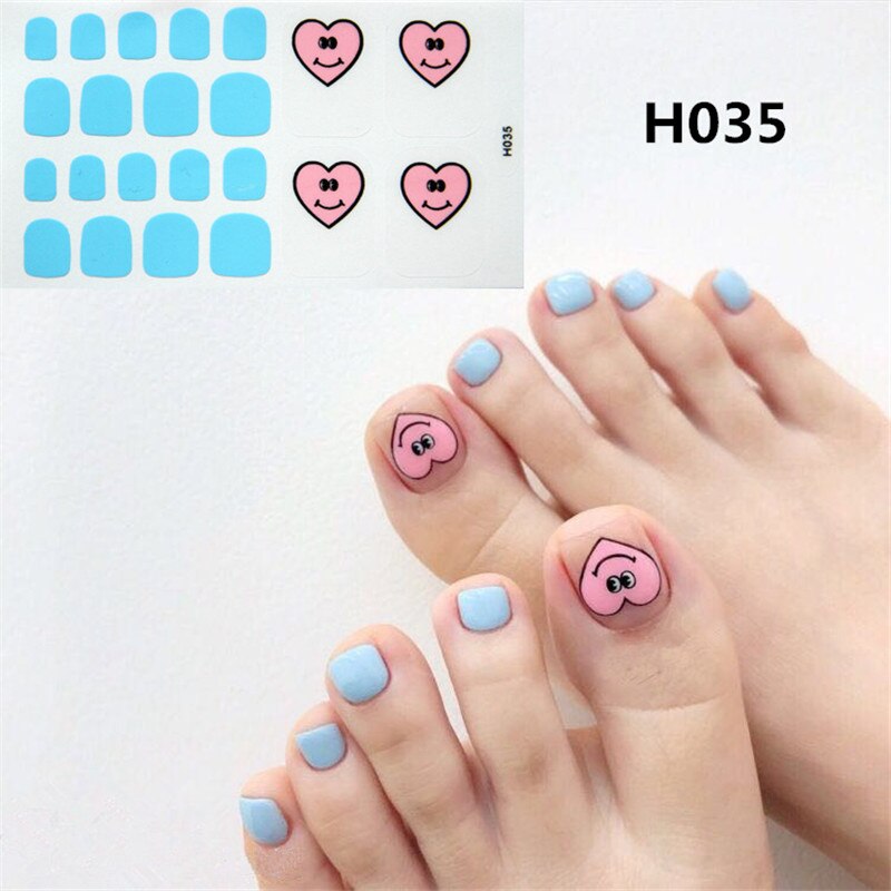 22tips Korea Toe Nail Sticker Wraps Adhesive Decals Toenail Polish Strips DIY Pedicure Foot Decals Manicure Women nail art DailyAlertDeals H035  