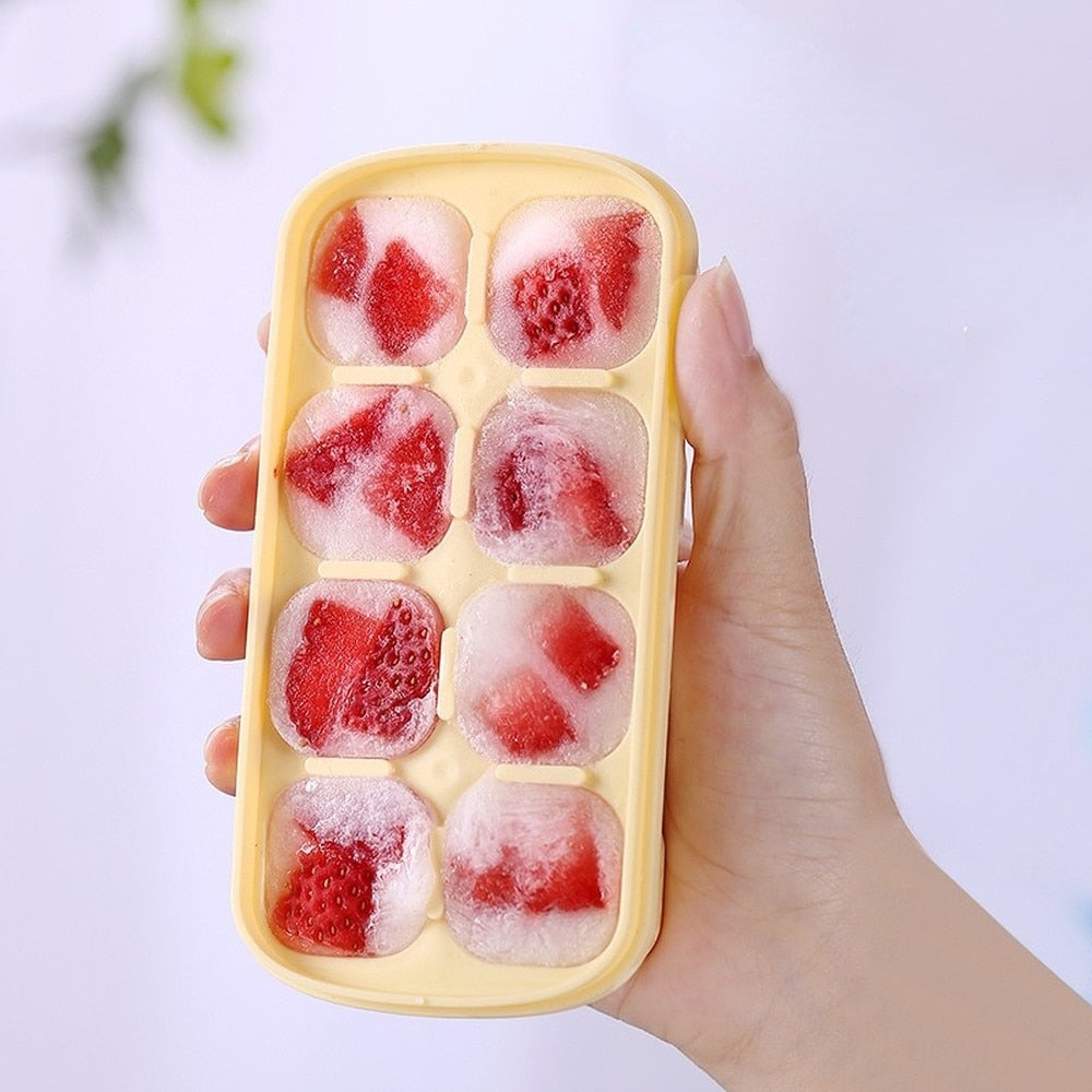 Silicone Ice Cube Mould With DIY Lid 8 Grid Soft Bottom Ice Cube Mold Square Fruit Ice Cube Maker Tray Kitchen Bar Tools 0 DailyAlertDeals   