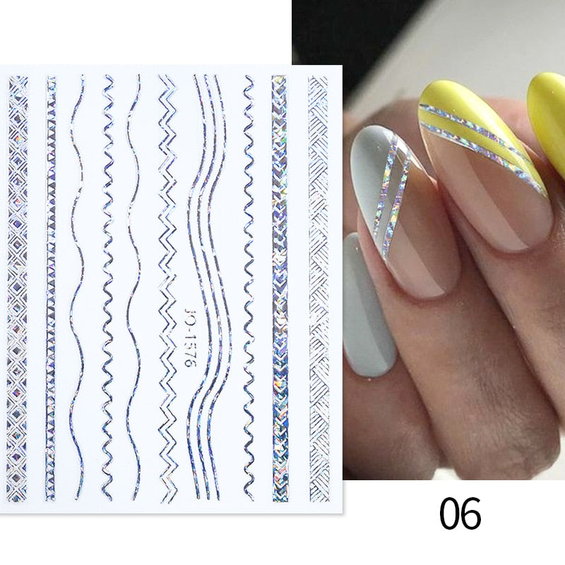 1PC Silver Gold Lines Stripe 3D Nail Sticker Geometric Waved Star Heart Self Adhesive Slider Papers Nail Art Transfer Stickers 0 DailyAlertDeals