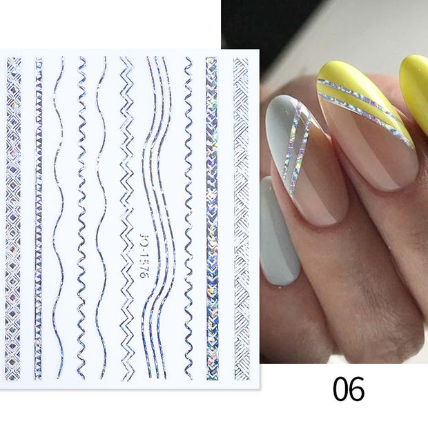 French 3D Nail Decals Stickers Stripe Line French Tips Transfer Nail Art Manicure Decoration Gold Reflective Glitter Stickers nail art DailyAlertDeals A06  