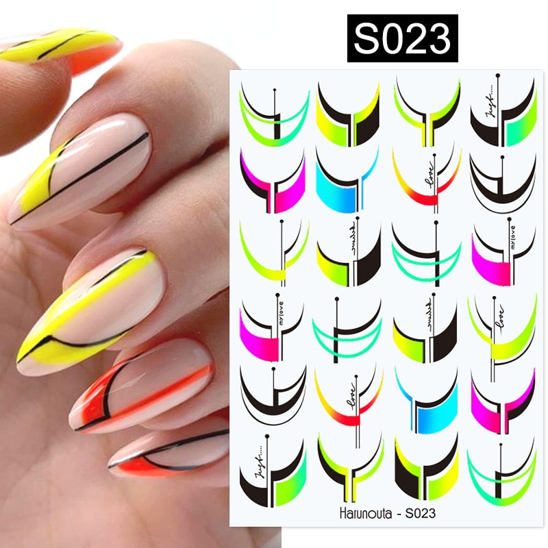 Harunouta Blooming Ink Marble 3D Nail Sticker Decals Leaves Heart Transfer Nail Sliders Abstract Geometric Line Nail Water Decal nail decal stickers DailyAlertDeals S023  