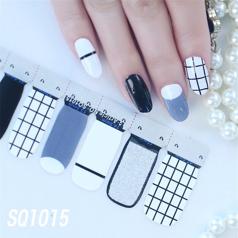 1sheet Korean Nail Polish Strips DIY Waterproof Nail Wraps Mixed Patterns Full Nail Patch Adhesive for Women Nail Art Stickers nail decal sticker DailyAlertDeals SQ1015  