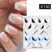 Harunouta Silver Black Geometric Textured Lines Stripe 3D Nail Sticker Flower Leaves Self Adhesive Transfer Sliders Paper Nail Stickers DailyAlertDeals X130  