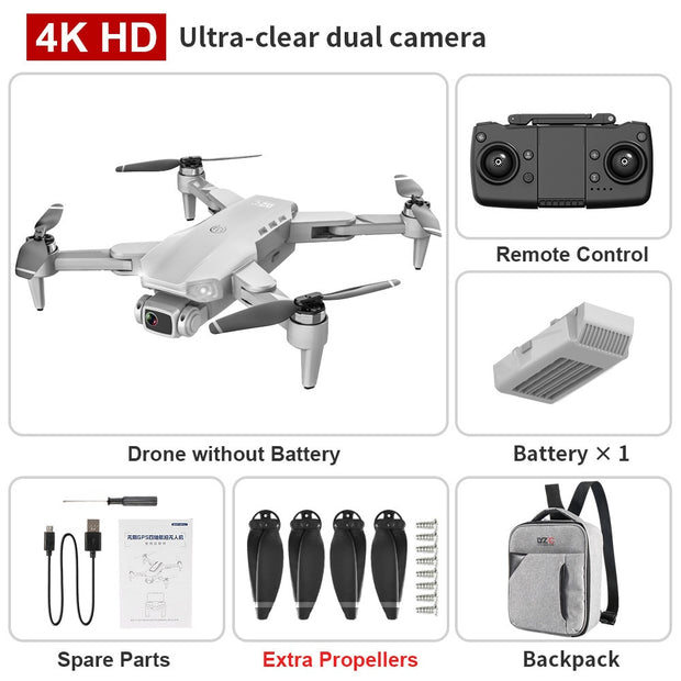 L900 PRO GPS Drone 4K HD Professional Dual Camera Aerial Stabilization Brushless Motor Foldable Quadcopter Helicopter RC 1200M CAMERA DRONE DailyAlertDeals 4K-Gray-Backpack-1B Poland 