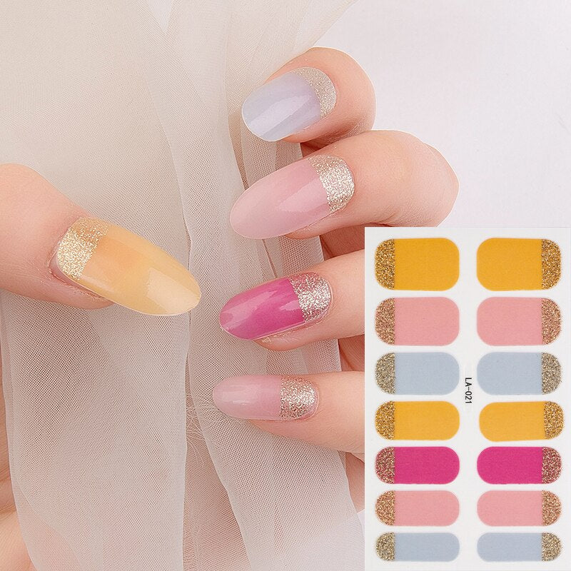 22tips Korea Toe Nail Sticker Wraps Adhesive Decals Toenail Polish Strips DIY Pedicure Foot Decals Manicure Women nail art DailyAlertDeals LA-021(14Tips)  