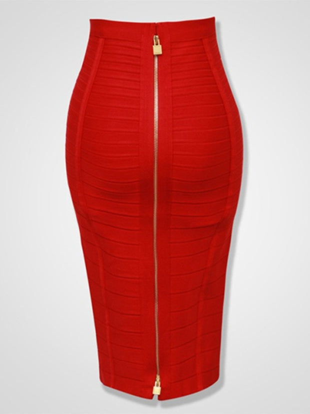 Women Bandage Pencil Skirt with Zip Pencil High Waist and Knee Length Women Elastic Bodycon Skirt 16 colors skirts DailyAlertDeals H888-Red XS 