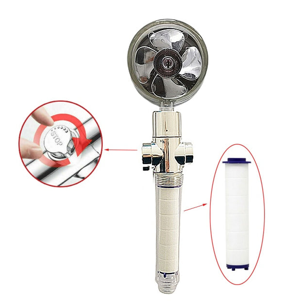 Strong Pressurization Spray Nozzle Water Saving  Rainfall 360 Degrees Rotating With Small Fan Washable Hand-held Shower Head Hand Shower DailyAlertDeals transparent sliver  