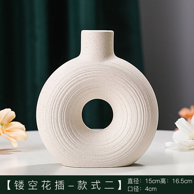 Nordic Modern Ceramic Vases for Decor Circular Hollow Donuts Vases for Flowers Pot Home Living Room Decoration Accessories Interior Office Desktop Decor Gift Vases DailyAlertDeals J-S  