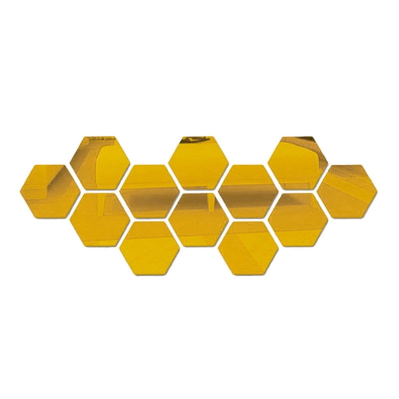6/12Pcs 3D Mirror Wall Sticker Home Decor Hexagon Decorations DIY Removable Living-Room Decal Art Ornaments For Home 3d wall Mirror Stickers DailyAlertDeals 12PCS Gold XS 46x40x23mm 