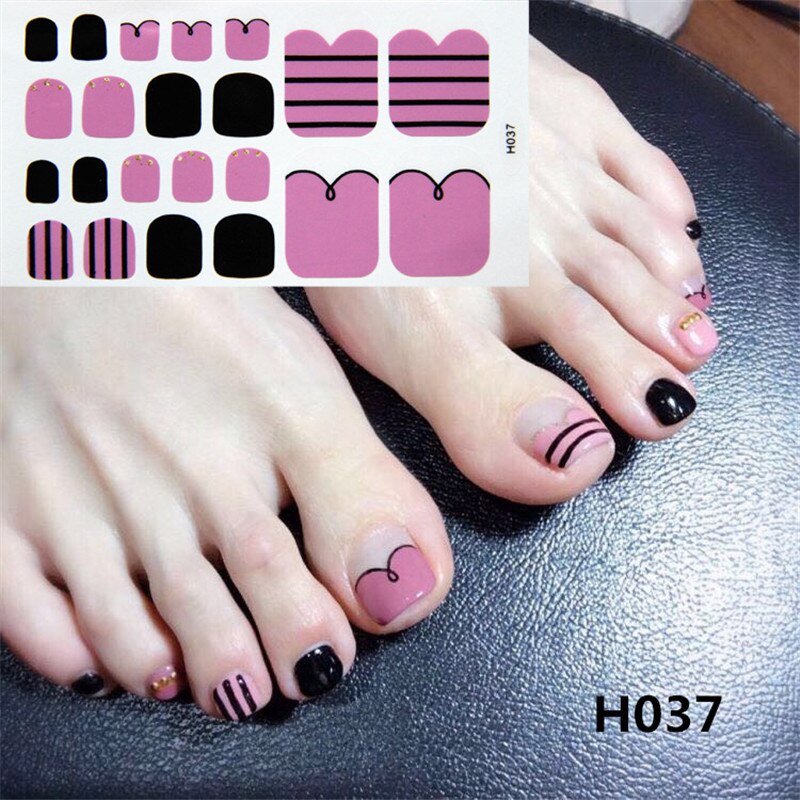 22tips Korea Toe Nail Sticker Wraps Adhesive Decals Toenail Polish Strips DIY Pedicure Foot Decals Manicure Women nail art DailyAlertDeals H037  